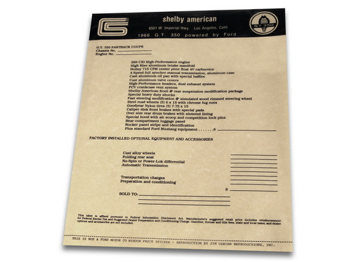 1966 Ford Mustang Service Aufkleber
