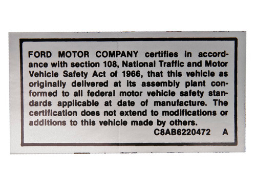 68-69 Ford Mustang Fahrzeugdatenschild (38008175)