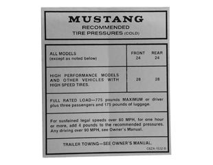 1966 Ford Mustang Aufkleber für Reifendruck Innen rechts