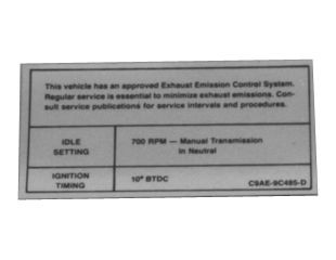 69-70 Ford Mustang Fahrzeugdatenschild - Emissionen