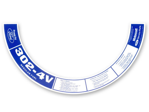 72-73 Ford Mustang (302) Aufkleber Luftfilter - 302-4V Regular Fuel