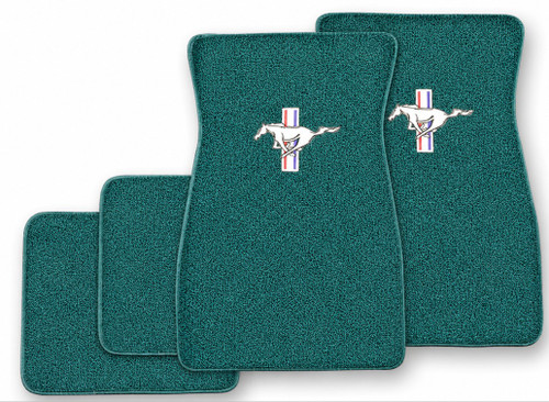 64-68 Ford Mustang Fußmatten Set - Aqua - Tri-Bar Running Pony - Vorne und hinten
