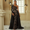  Black Arabian Open-Back Sequined Dress