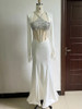 Long Sleeve Beaded White Maxi Dress