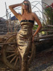 Mesh Sequined Gold Maxi Dress
