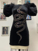 Black Crystal Snake Velvet Mini Dress