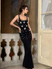 Brooch-Embellished Slim Maxi Dress