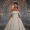 Pearl Beaded Boat Neck Wedding Dress 