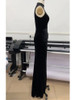 Turtleneck Ruffle Velvet Maxi Dress