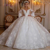 Long Sleeve Shiny Lace Wedding Dress