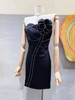 Black 3D Flower Mini Dress