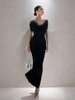 Backless Feather Mid Length Dress