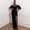 Plus Size Off Shoulder High Slit  Maxi Dress