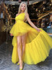 Yellow One Shoulder Ruffled Gown