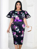 Plus Size Black Floral Printed Midi Dress