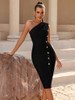 One Shoulder Button Midi Dress