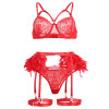 Feathered 3 Piece Lingerie Set 