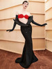 Strapless Flower Velvet Gown with Gloves