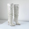 Sequined Slim Knee-High Boots