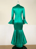 Plus Size V Neck Green Satin Dress
