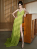 V Neck Sequined Green Maxi Dress