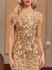Backless Gold Sequined Evening Dress
