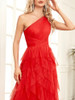 Red Tulle Floor Length  Evening Dress