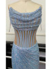 Sky Blue Sequined Ruffle Maxi Dress