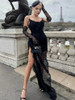 Black Lace Maxi Dress with Gloves