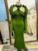 Green Ruffle Edge Pleated Dress