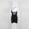 3D Flower Black Lace-Up Mini Dress