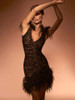 Glamorous Sequined V-Neck Feathered Dress