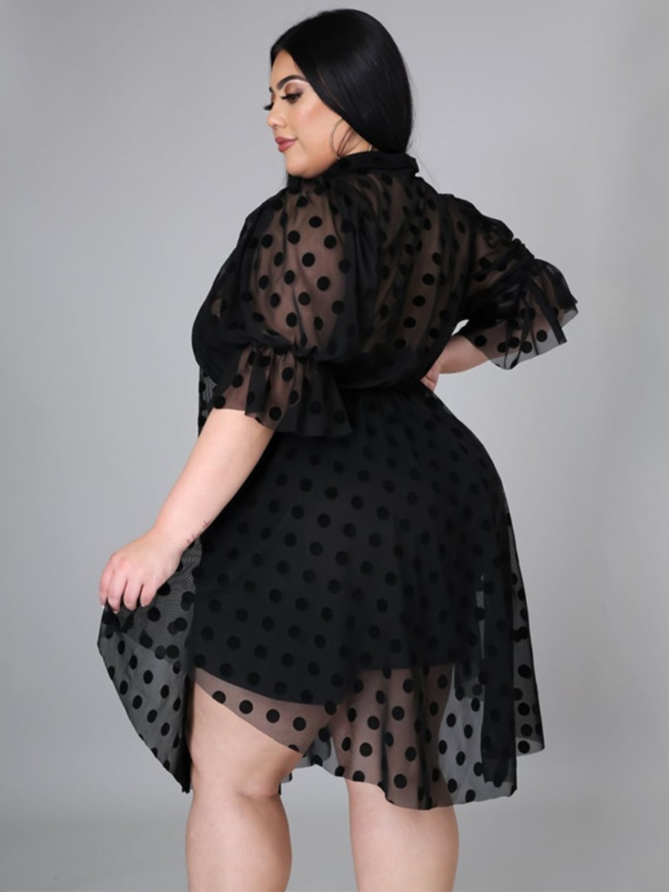 Black sheer shop polka dot dress