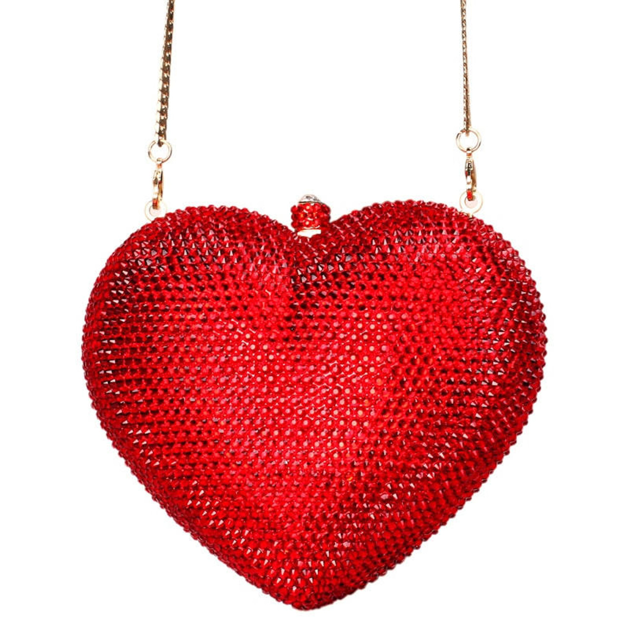 Deluxe Crystal Red Heart Clutch Red Factory Direct