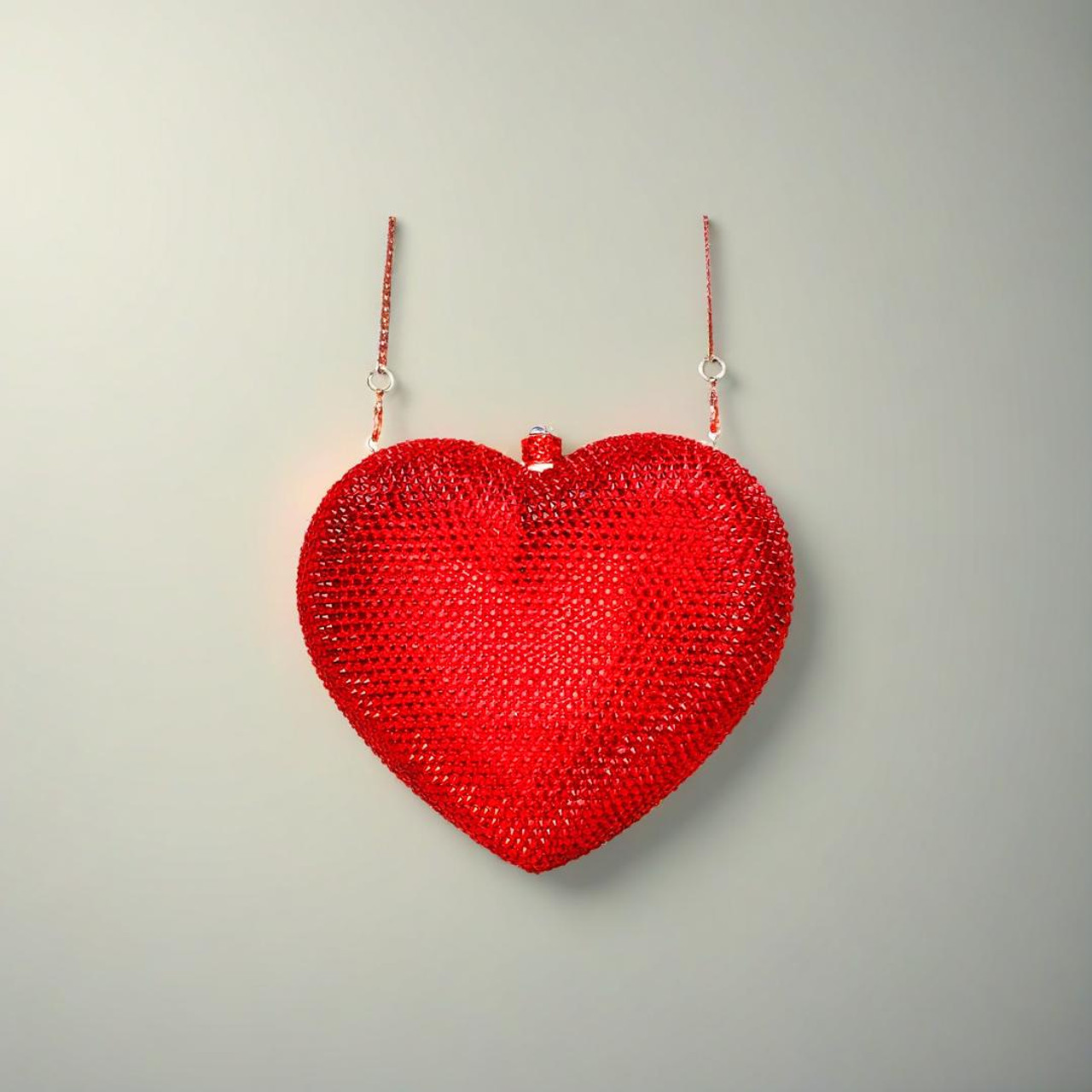 最終値下げ キラキラ 宝石 ハート クラッチバッグ 赤 Deluxe Crystal Red Heart Clutch