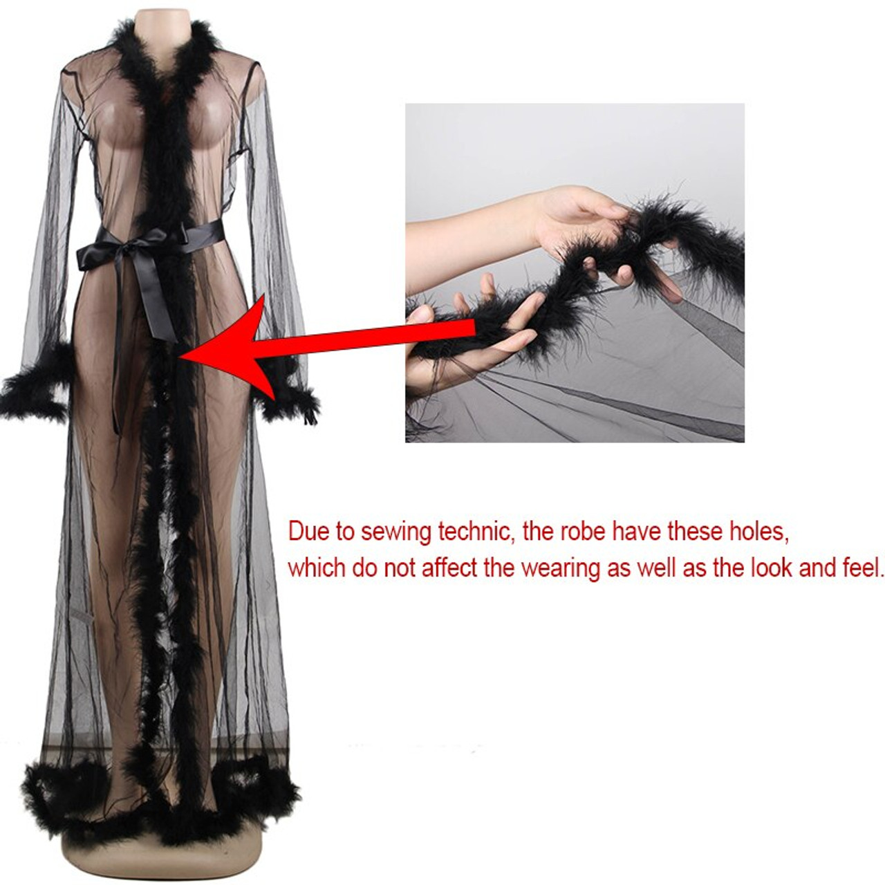 Women Feather Robe Fur Robe Long Wedding Scarf Illusion Nightgown Robe Sheer  Bathrobe Sleepwear (Black, Custom) : Amazon.in: Clothing & Accessories