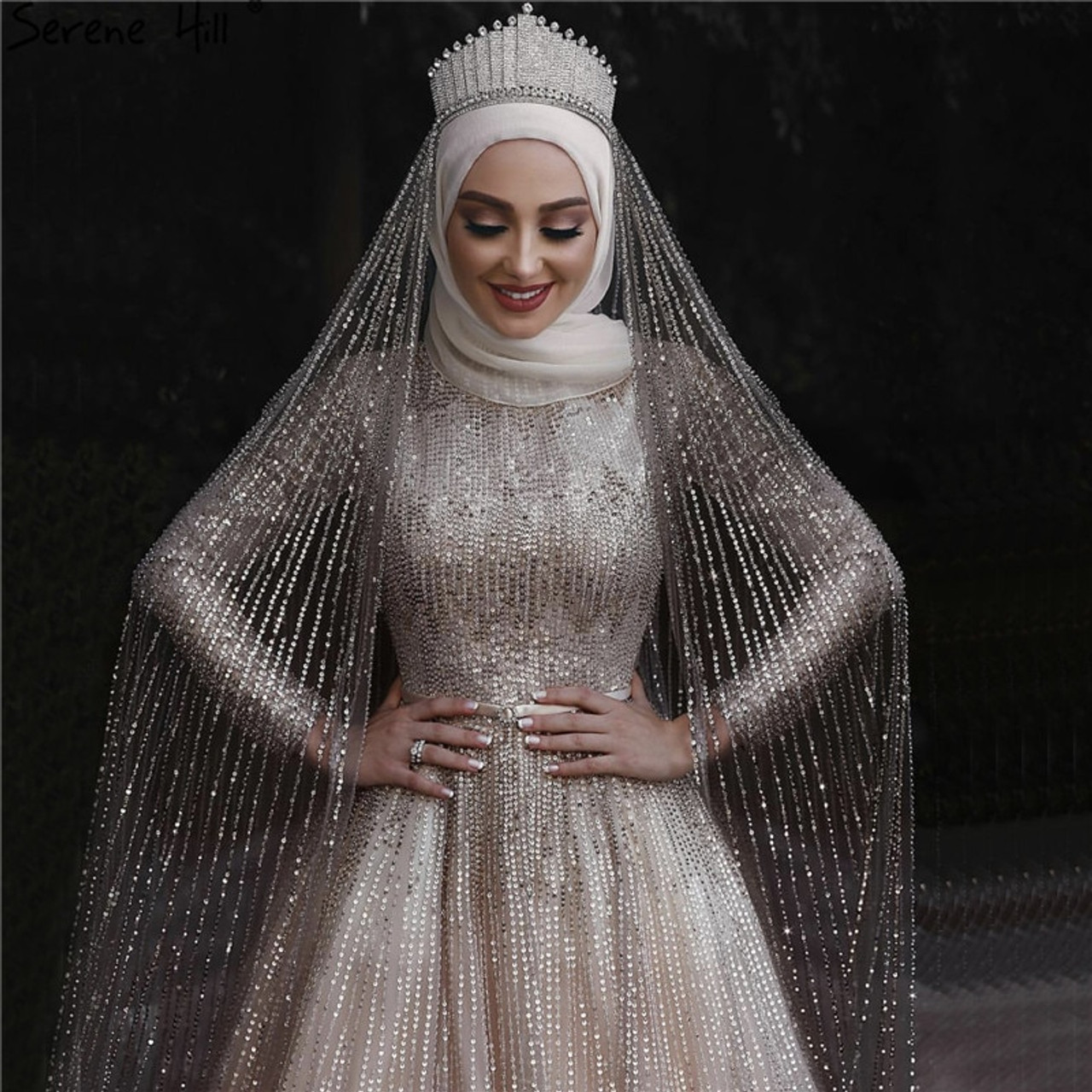 Custom Made Mermaid Lace Wedding Dress Hijab With High Collar And Hijab  Veil Modern Muslim Bridal Gown From Juju66, $325.11 | DHgate.Com