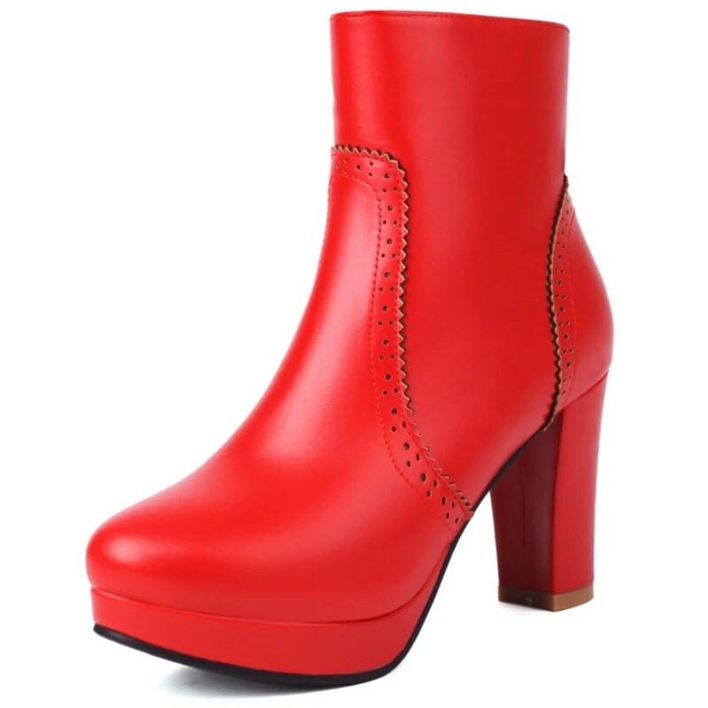 Amazon Womens Red Ankle Boots Low Heel Platform Ankle Boots For
