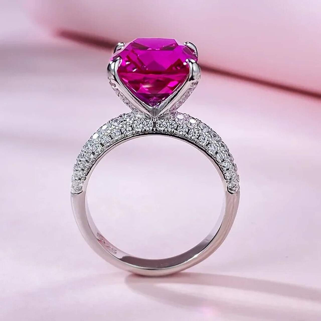 Pink Tourmaline Diamond Ring Emerald Cut