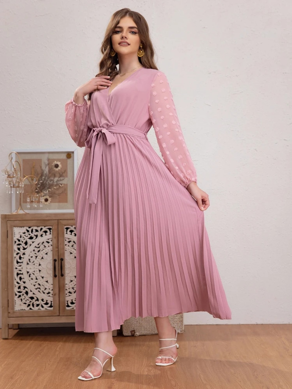 Plus Size Pleated A Line Dress