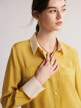  French Cuff 100% Silk Crepe Blouse 
