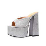 Grrly Grrls Silk Crystal Platform Peep-Toe Wedges Grrly Grrls Silk Crystal Platform Peep-Toe Wedges