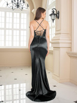 Satin Backless Ruched Gown