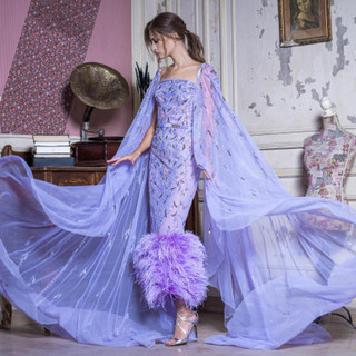 Grrly Grrls Lilac Feathered Elegance Gown by Grrly Grrls 