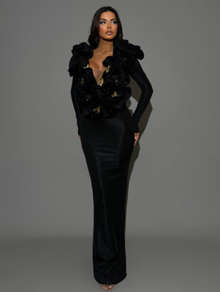  Obsidian Grace Appliqué Dress  