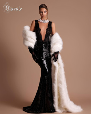 Nocturne Lace Sequin Gown 