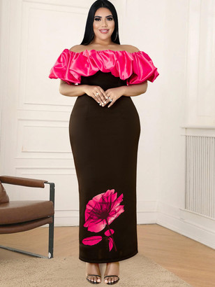 Grrly Grrls Plus Size Off Shoulder Flower Printed Dress Grrly Grrls Plus Size Off Shoulder Flower Printed Dress