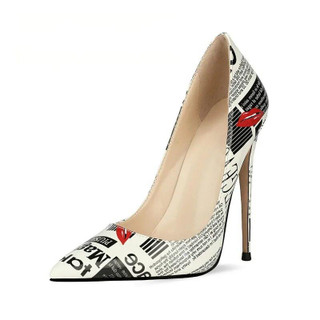 Grrly Grrls Newspaper Print Pointed Toe Stilettos Grrly Grrls Newspaper Print Pointed Toe Stilettos