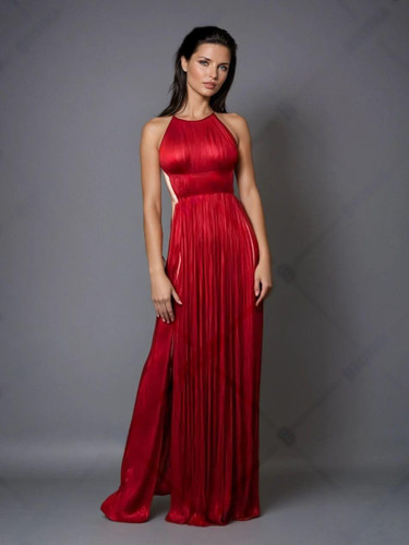 Grrly Grrls Crimson Chain Pleated Maxi Dress 