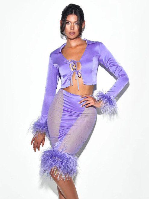  Purple Satin Patchwork Skirt Set